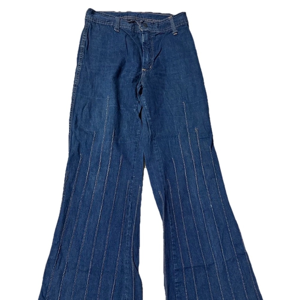 Vintage 70s Womens Bootcut Flair Leg Denim Jeans Zip Up 26” Waist 33” Inseam